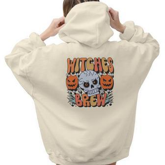 Witches Crew Pumpkin Skull Groovy Fall Aesthetic Words Graphic Back Print Hoodie Gift For Teen Girls - Seseable