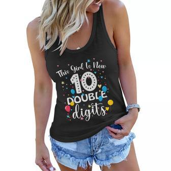 10Th Birthday Funny Gift Funny Gift This Girl Is Now 10 Double Digits Gift Women Flowy Tank - Monsterry AU