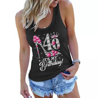 40 Years Old Its My 40Th Cool Gift Birthday Funny Pink Diamond Shoes Gift Women Flowy Tank - Monsterry AU