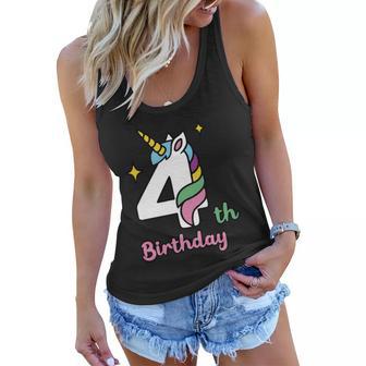 4Th Birthday Unicorn Four Unicorn Birthday Unicorn Birthday Women Flowy Tank - Monsterry UK