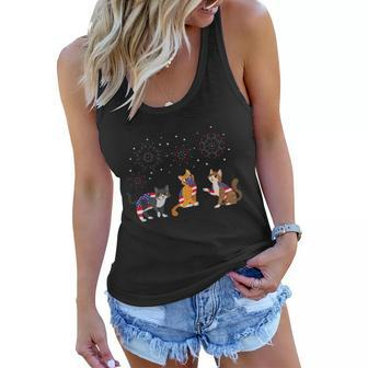 4Th Of July American Flag Cat Patriotic Women Flowy Tank - Monsterry