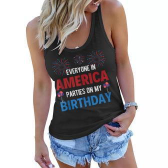 4Th Of July Birthday Funny Birthday Born On 4Th Of July Women Flowy Tank - Seseable