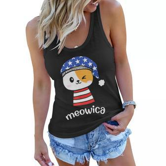 4Th Of July Cat Meowica Independence Day Patriot Usa Flag Women Flowy Tank - Monsterry