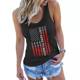 4Th Of July Fireworks With Usa Flag And Just Here To Bang Women Flowy Tank - Monsterry UK