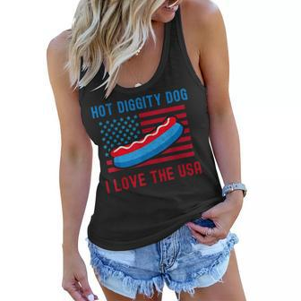 4Th Of July Hot Diggity Dog I Love The Usa Funny Hot Dog Women Flowy Tank - Seseable