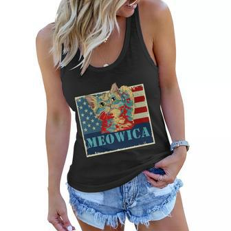 4Th Of July Meowica Cat Us Flag Cat Lover Women Flowy Tank - Monsterry