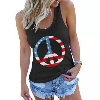 4Th Of July Peace Sign American Flag Women Flowy Tank - Monsterry UK