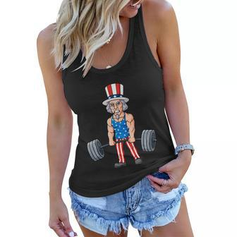 4Th Of July Uncle Sam Weightlifting Funny Deadlift Fitness Women Flowy Tank - Monsterry CA