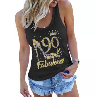 90 & Fabulous 90 Years Old 90Th Birthday Diamond Crown Shoes Women Flowy Tank - Seseable