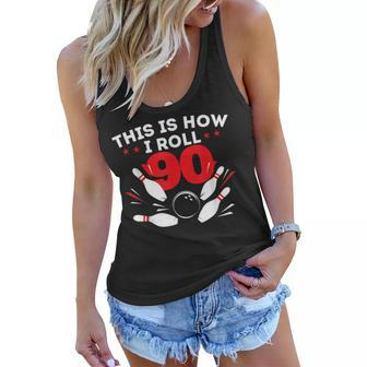 90Th Birthday Bowling Lover 90 Years Old Bday Women Flowy Tank - Seseable