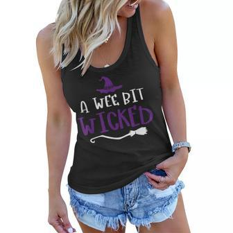 A Wee Bit Wicked Funny Halloween Witch Broom Witchy Women Flowy Tank - Seseable
