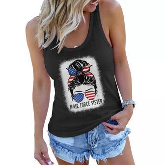 Air Force Sister Messy Bun Sunglasses Military Veterans Day Women Flowy Tank - Thegiftio