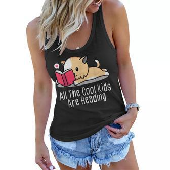 All The Cool Kids Are Reading Book Cat Lovers Women Flowy Tank - Seseable
