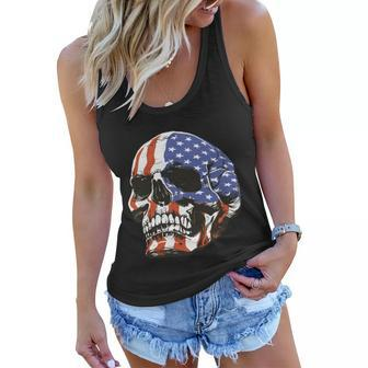 American Flag Patriotic Skull V2 Women Flowy Tank - Monsterry