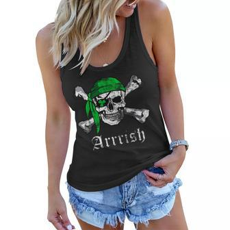 Arrrish Irish Pirate Skull Clover Tshirt Women Flowy Tank - Monsterry AU