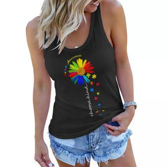 Autism Awareness Choose Kind Sunflower Puzzle Women Flowy Tank - Monsterry