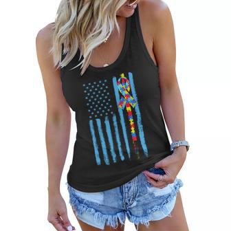 Autism Awareness Puzzle American Flag Tshirt Women Flowy Tank - Monsterry