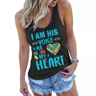 Autism I Am His Voice He Is My Heart Tshirt Women Flowy Tank - Monsterry