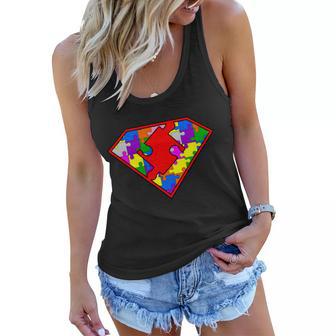 Autism Superhero Puzzle Crest Tshirt Women Flowy Tank - Monsterry AU