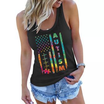 Autism Tie Dye Us Flag Colorful Women Flowy Tank - Monsterry CA