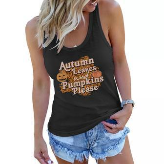 Autumn Leaves And Pumpkins Please Leopard Fall Women Flowy Tank - Seseable