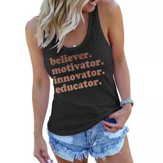 Back To School Believer Motivator Innovator Educator Teacher Women Flowy Tank - Thegiftio