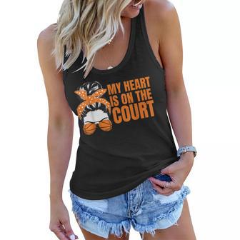 Basketball Mom Messy Bun Proud Mama Bball Basketball Glasses V2 Women Flowy Tank - Seseable