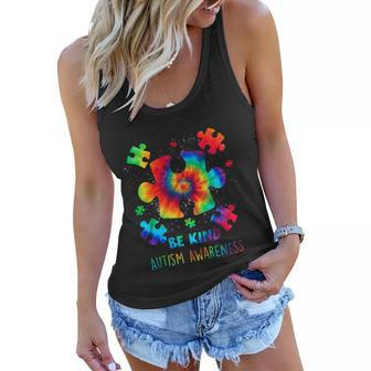 Be Kind Puzzle Pieces Tie Dye Cute Autism Awareness Women Flowy Tank - Monsterry UK