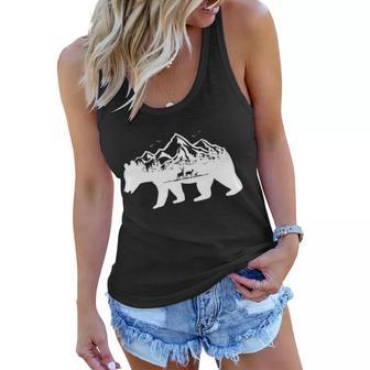 Bear Mountains With Deer Family Nature Fan Women Flowy Tank - Monsterry UK