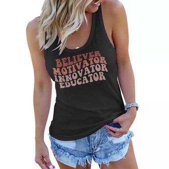Believer Motivator Innovator Educator Retro Teacher Gifts V3 Women Flowy Tank - Thegiftio