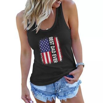 Best Dad Ever Funny Fathers Day Us American Flag Vintage Women Flowy Tank - Thegiftio UK