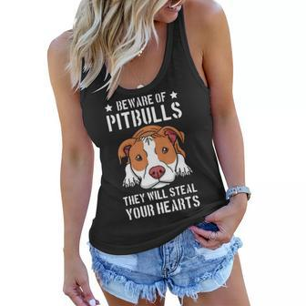 Beware Of Pitbull They Will Still Your Heart Pit Bull Pibble Women Flowy Tank - Thegiftio UK
