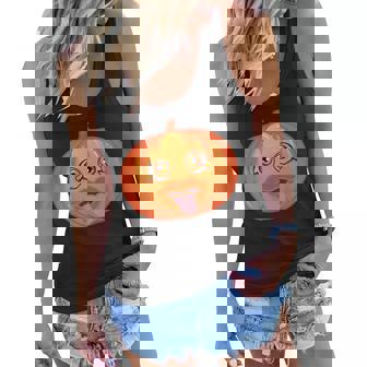 Big-Eyed Pumpkin Pucks His Tongue Halloween Costume Women Flowy Tank - Thegiftio