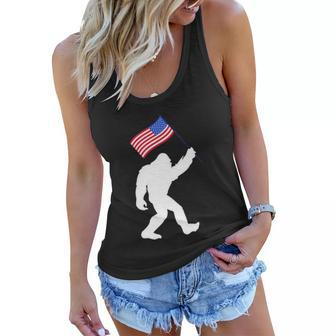 Bigfoot With American Flag Funny 4Th Of July Meaningful Gift Women Flowy Tank - Monsterry AU