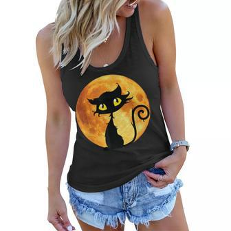 Black Cat Full Moon Halloween Cool Funny Ideas For Holidays Women Flowy Tank - Seseable