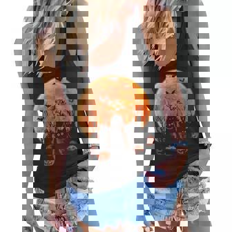 Black Cats Moon Pumpkin Funny Halloween Horror Women Flowy Tank - Thegiftio