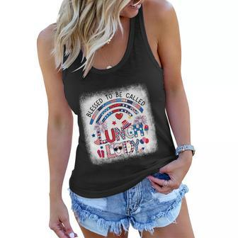 Bleached Blessed To Be Called Lunch Lady 4Th Of July Cool Gift Women Flowy Tank - Monsterry
