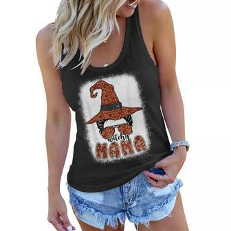 Bleached Witchy Mama Halloween Messy Bun Witch Mom Spooky Women Flowy Tank - Seseable