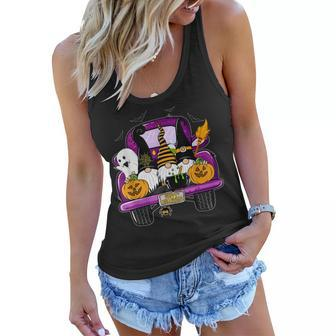 Boo Pumpkin Witch Gnomes In Halloween Truck Funny Holiday Women Flowy Tank - Seseable