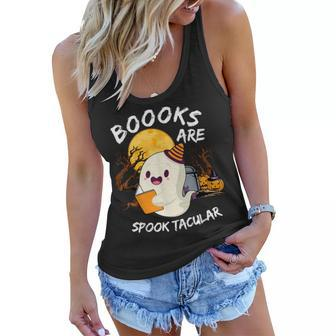 Boooks Ghost Funny Halloween Teacher Book Library Reading Women Flowy Tank - Thegiftio UK