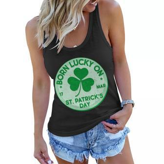 Born Lucky On St Patricks Day Graphic Design Printed Casual Daily Basic Women Flowy Tank - Thegiftio UK