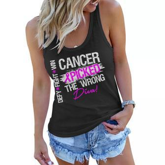 Breast Cancer Picked The Wrong Diva Tshirt Women Flowy Tank - Monsterry