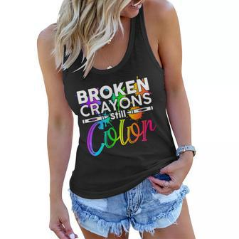 Broken Crayons Still Color Mental Health Awareness Tshirt Women Flowy Tank - Monsterry