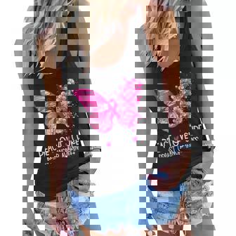 Butterfly Ribbon Peace Love Cure Breast Cancer Awareness Women Flowy Tank - Thegiftio