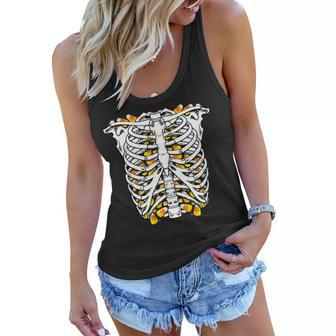 Candy Corn Skeleton Hallween Costume Tshirt Women Flowy Tank - Monsterry