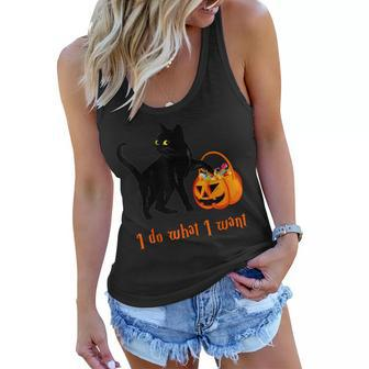 Cat I Do What I Want Halloween Candy Pumpkin Bag Black Cat Women Flowy Tank - Seseable