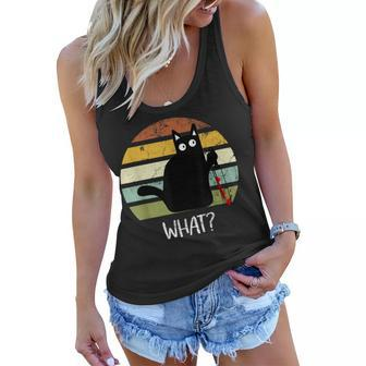 Cat What Funny Halloween Black Cat With Knife Women Flowy Tank - Seseable
