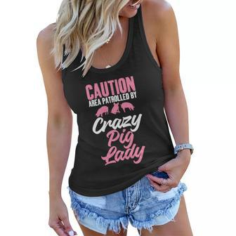 Caution Area Patrolled By Crazy Pig Lady Pig Mom Gift Graphic Design Printed Casual Daily Basic V2 Women Flowy Tank - Thegiftio UK