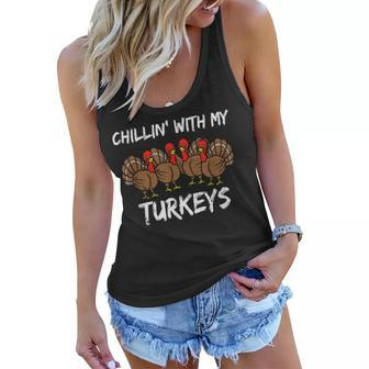 Chillin With My Turkeys Family Friends Thanksgiving 2022 Women Flowy Tank - Thegiftio UK