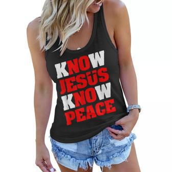 Christian Jesus Bible Verse Scripture Know Jesus Know Peace V2 Women Flowy Tank - Seseable